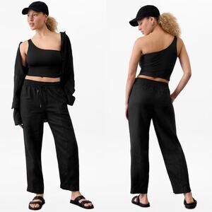 Athleta Pants Womens Medium Petite Black Retreat Linen High Rise Ankle Travel